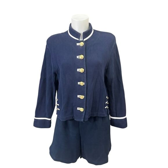 St. John Sport Marie Gray Navy Gold Button Down Jacket & Shorts sz P‎ & M - Picture 1 of 12